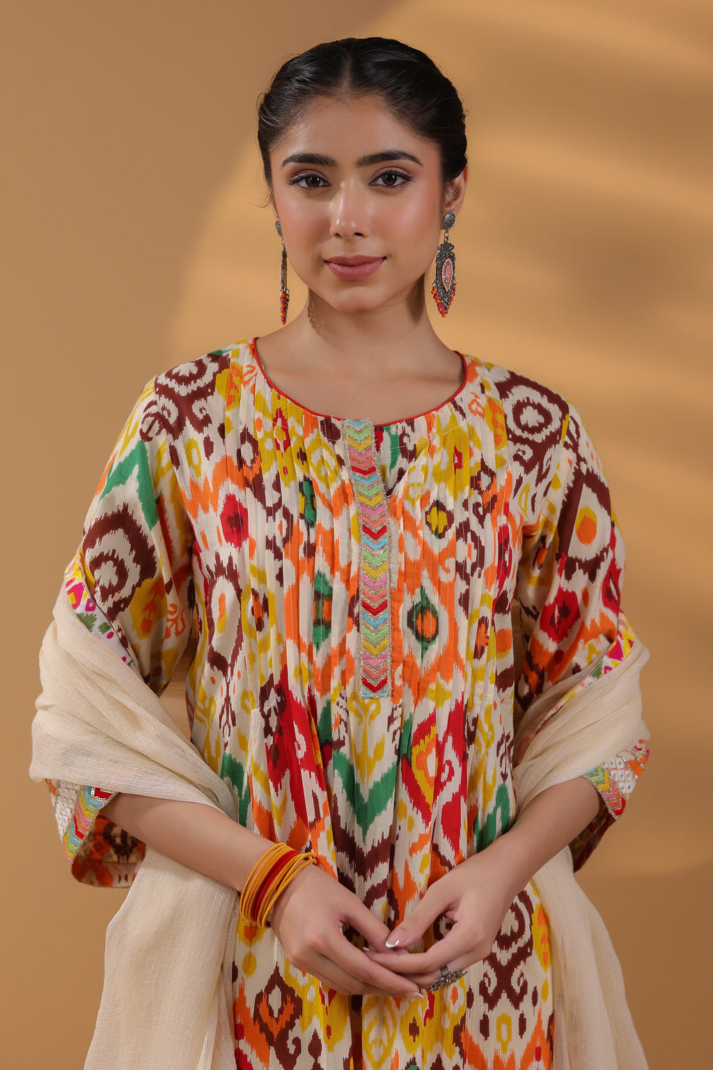 Ethnic Motifs Printed Pure Cotton Straight Kurta With Trousers & Dupatta