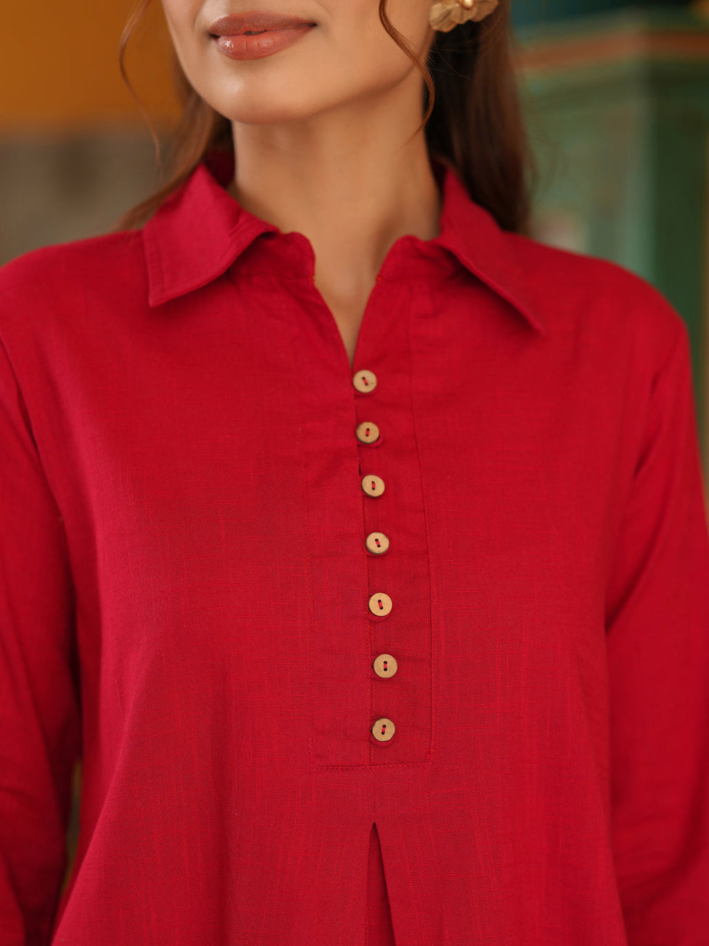 Women Solid Cotton Kurta with Trousers