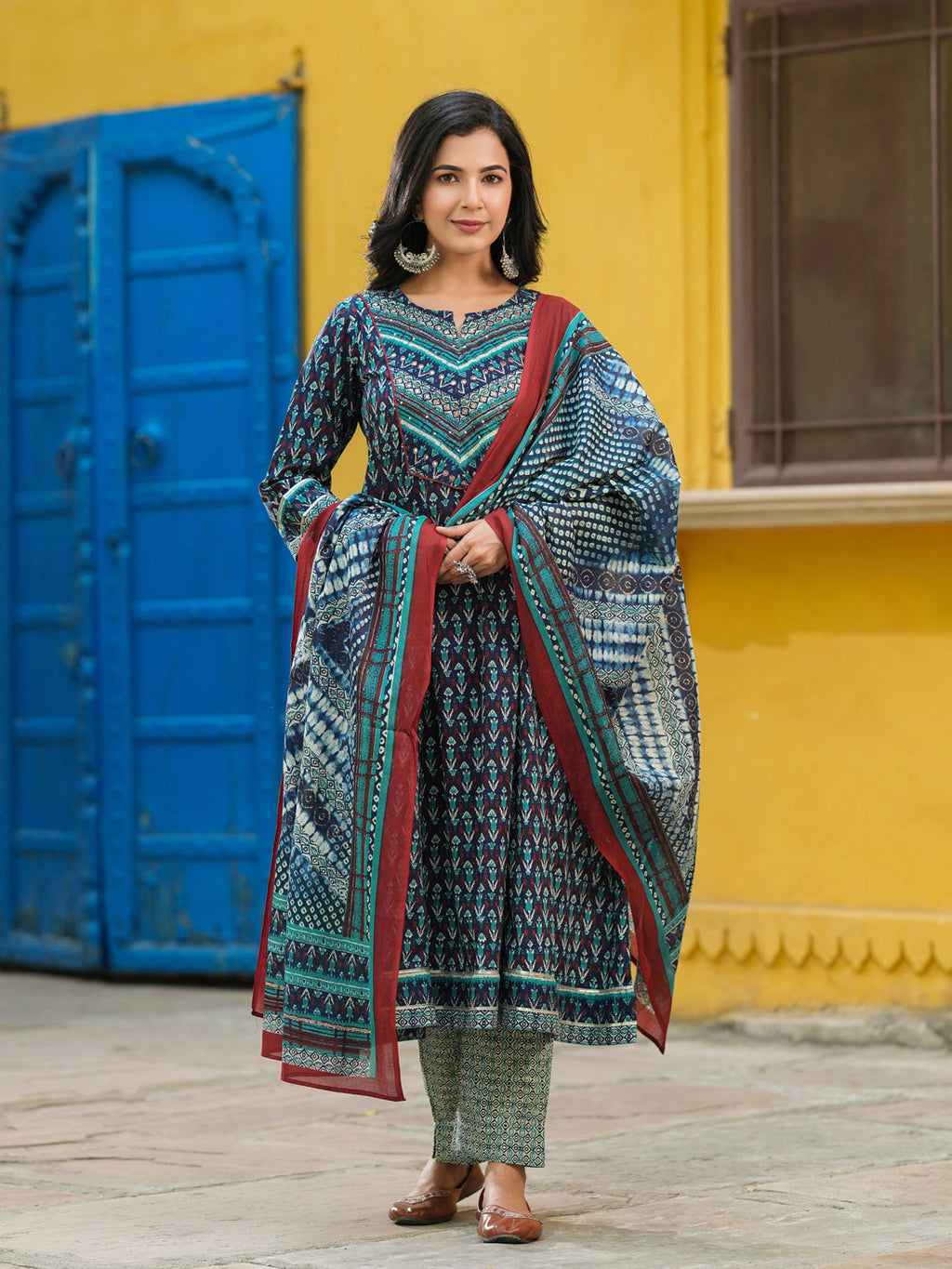 Women Ethnic Motifs Printed Pure Cotton Kurta with Trousers & Dupatta