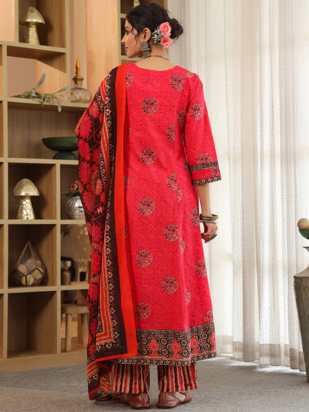 Women Ethnic Motifs Printed Regular Pure Cotton Kurta with Trousers & With Dupatta