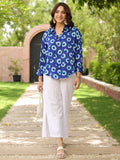 Women Standard Fit Geometric Printed Spread Collar Satin Casual Shirt