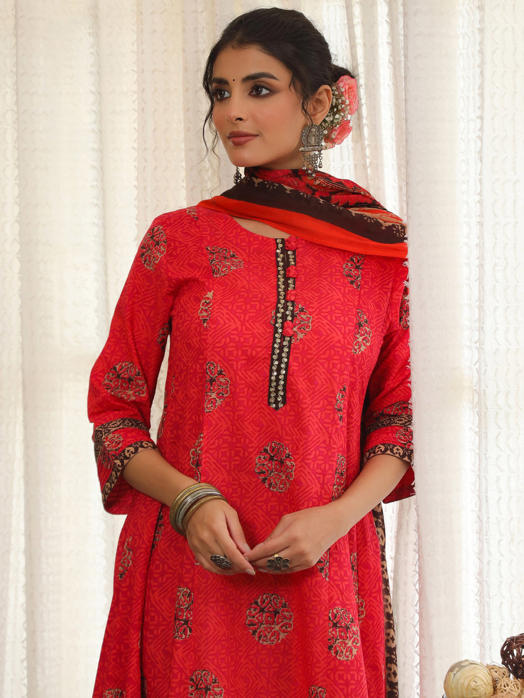 Women Ethnic Motifs Printed Regular Pure Cotton Kurta with Trousers & With Dupatta