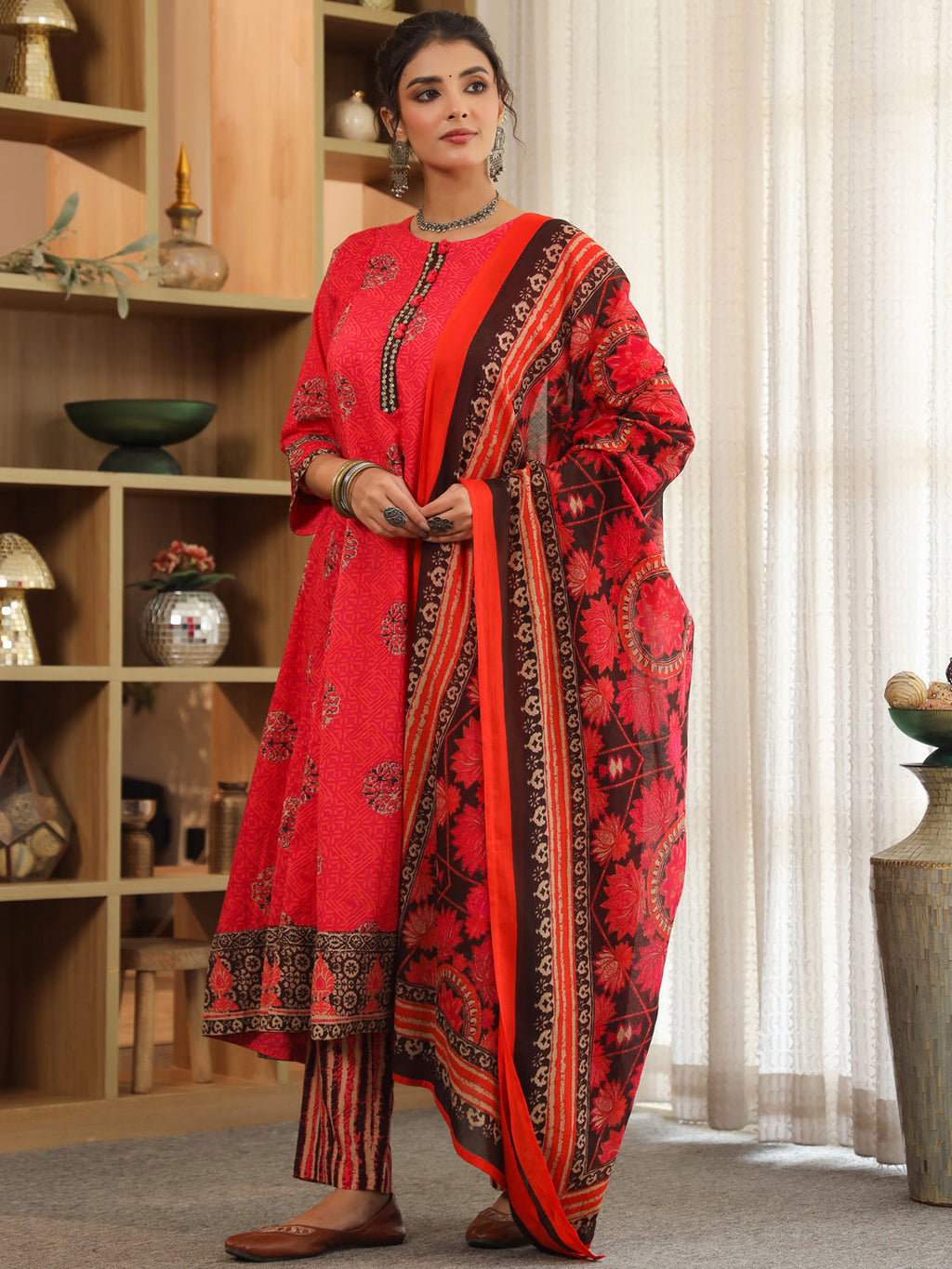 Women Ethnic Motifs Printed Regular Pure Cotton Kurta with Trousers & With Dupatta