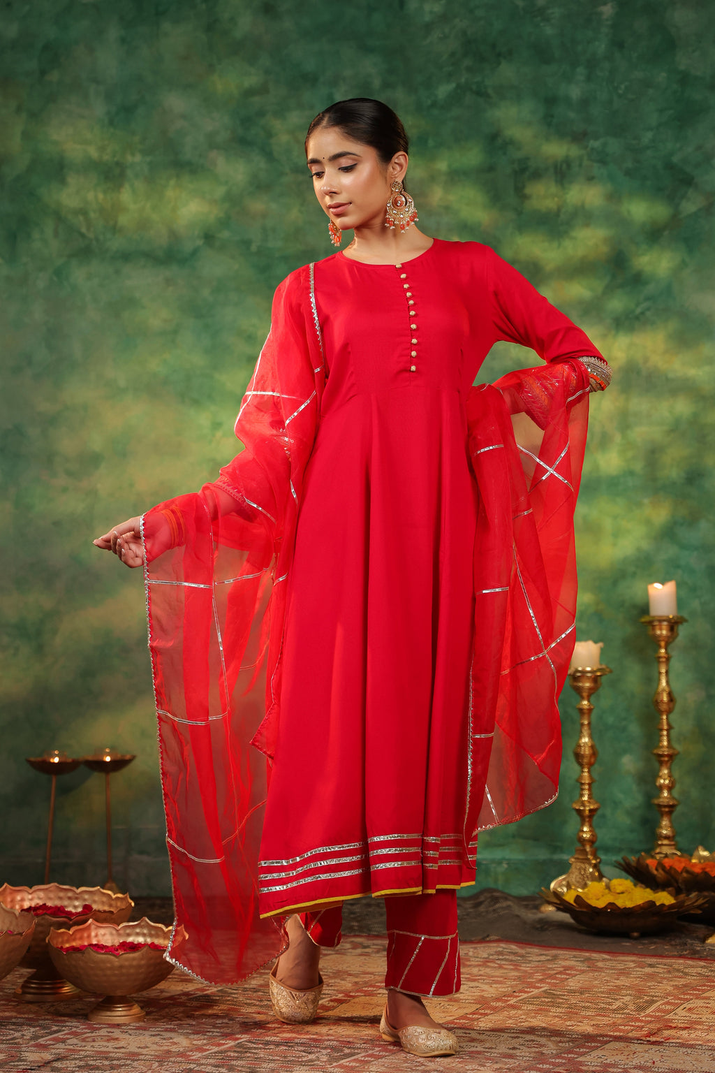 Women Regular Gotta Patti Anarkali Kurta With Trousers & Dupatta