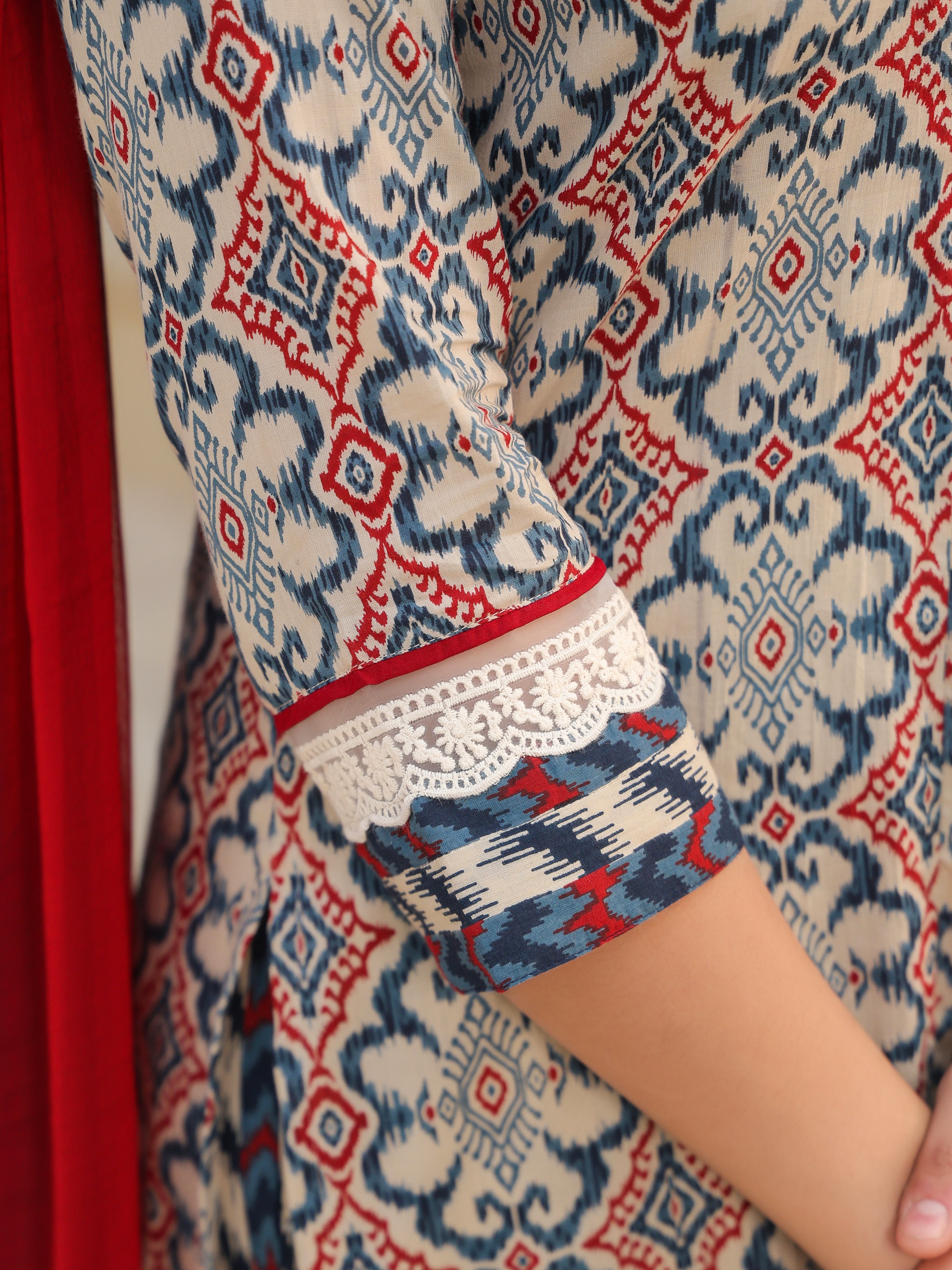 Women Printed Regular Pure Cotton Kurta with Trousers & With Dupatta