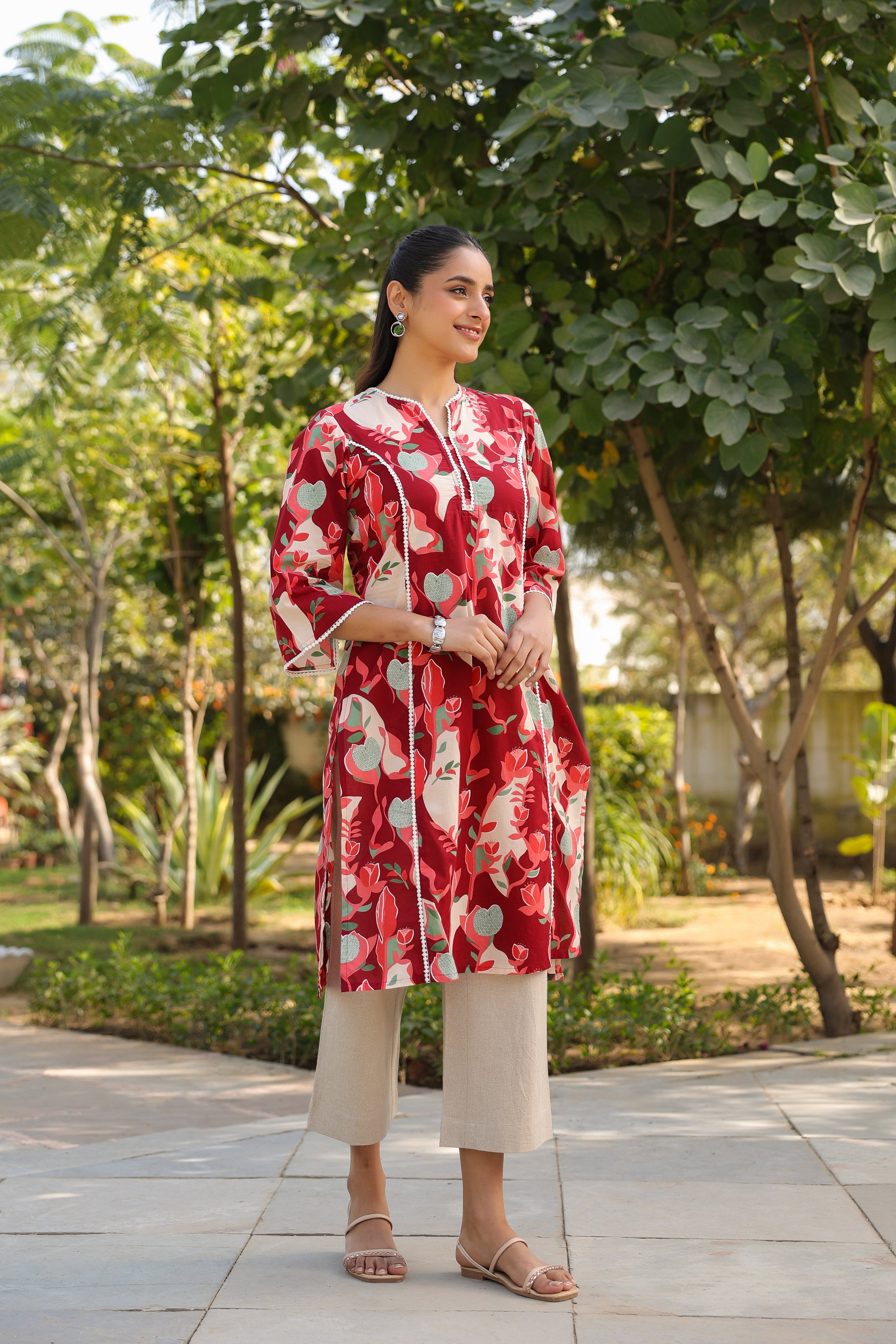Floral Printed Pure Cotton Straight Kurta