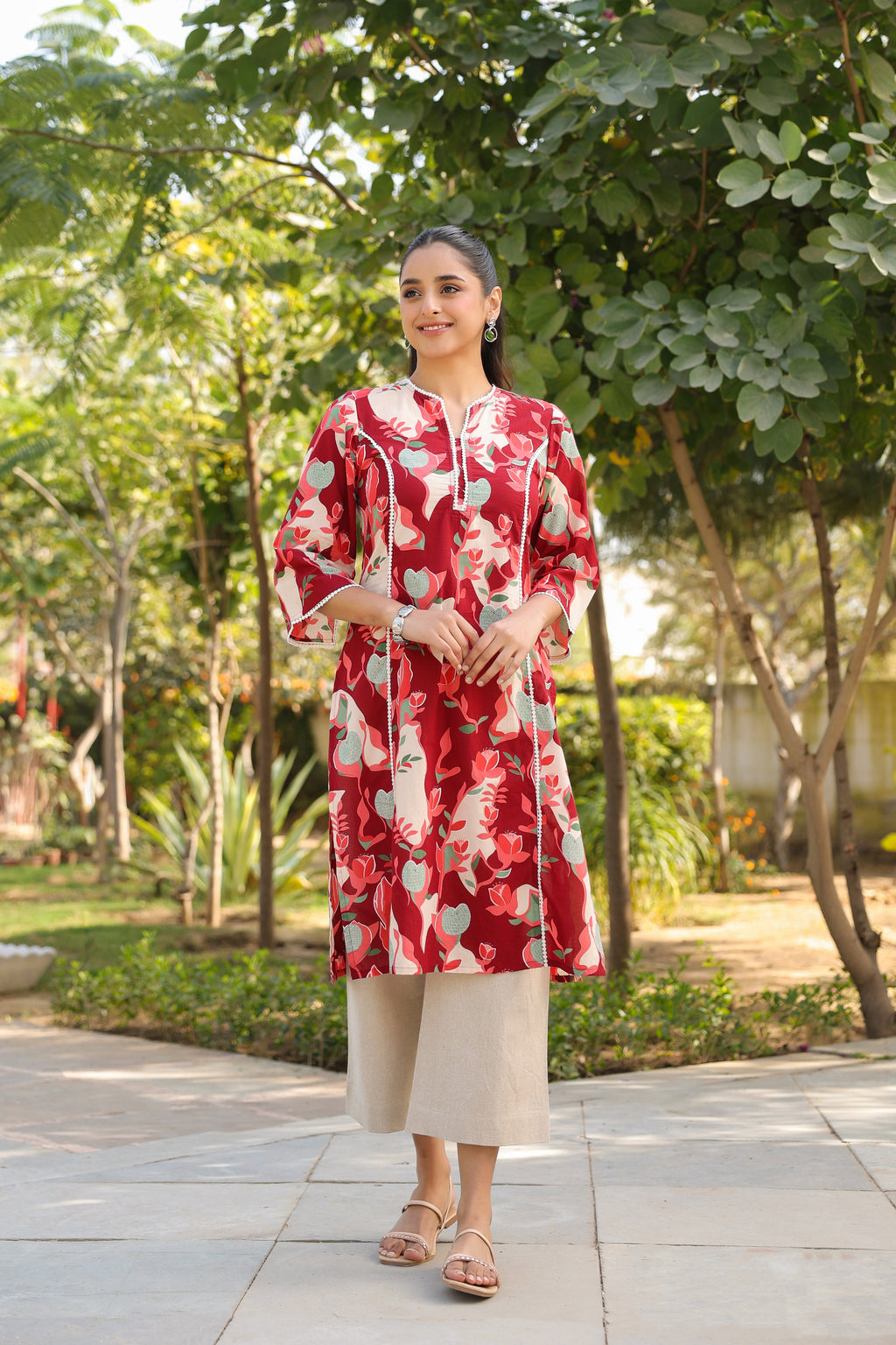 Floral Printed Pure Cotton Straight Kurta