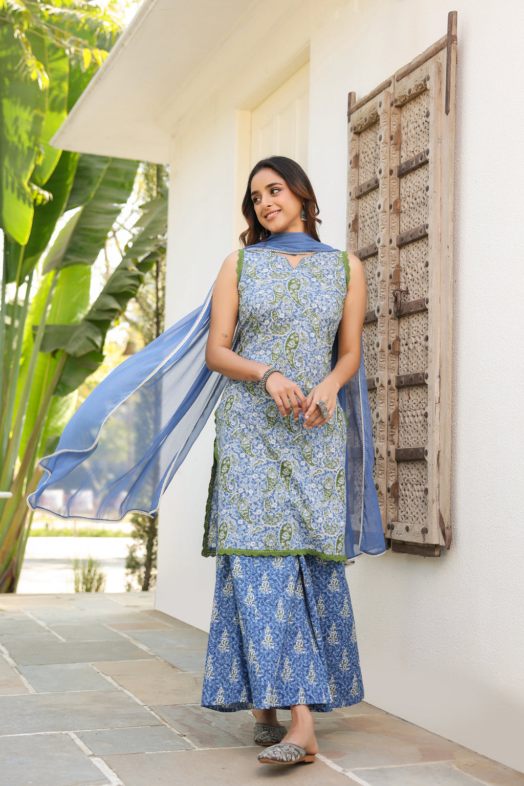 Women Ethnic Motifs Printed Regular Pure Cotton Kurta with Palazzos & With Dupatta