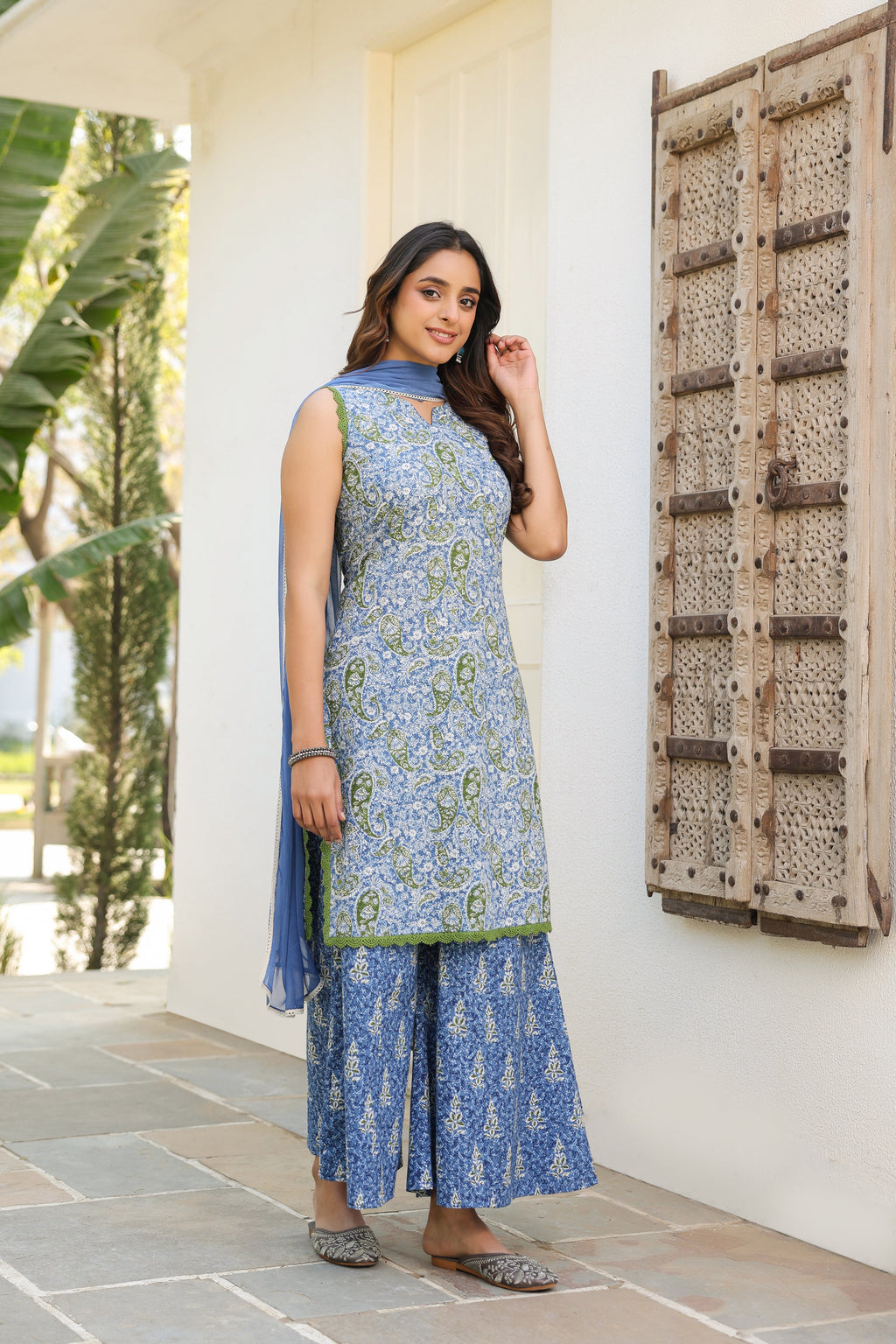Women Ethnic Motifs Printed Regular Pure Cotton Kurta with Palazzos & With Dupatta