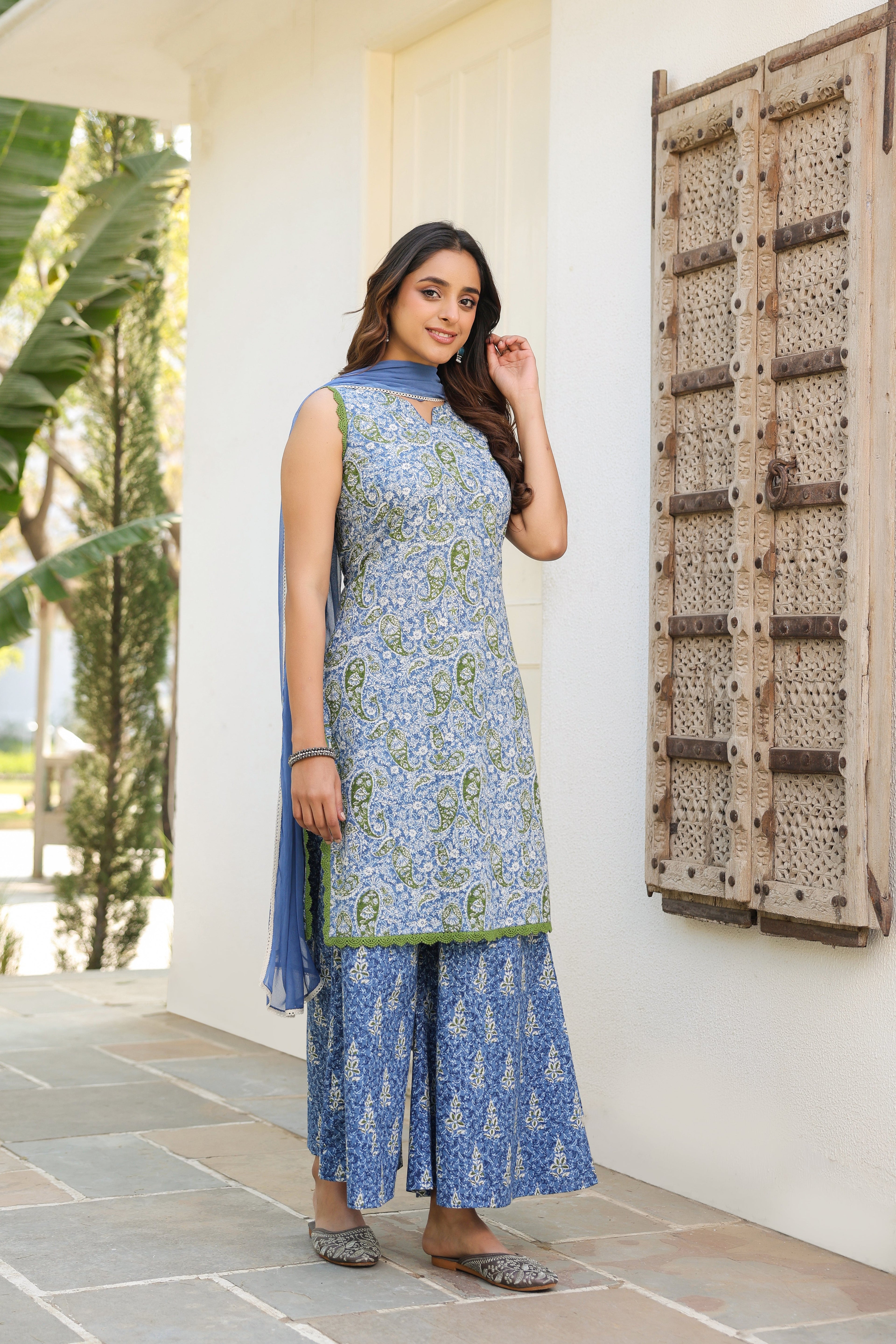 Women Ethnic Motifs Printed Regular Pure Cotton Kurta with Palazzos & With Dupatta
