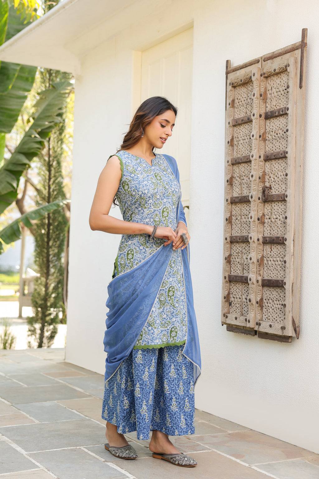 Women Ethnic Motifs Printed Regular Pure Cotton Kurta with Palazzos & With Dupatta