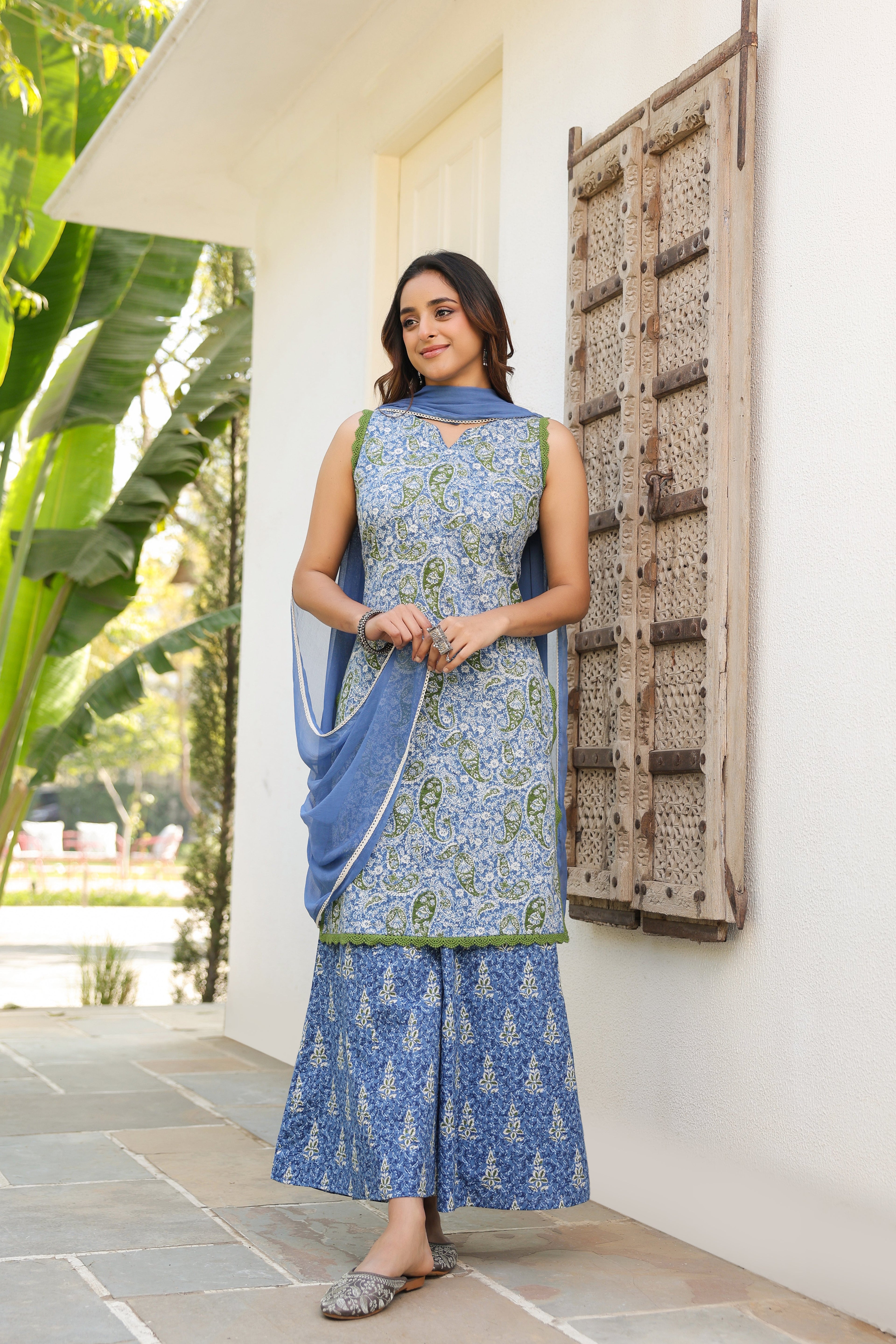 Women Ethnic Motifs Printed Regular Pure Cotton Kurta with Palazzos & With Dupatta