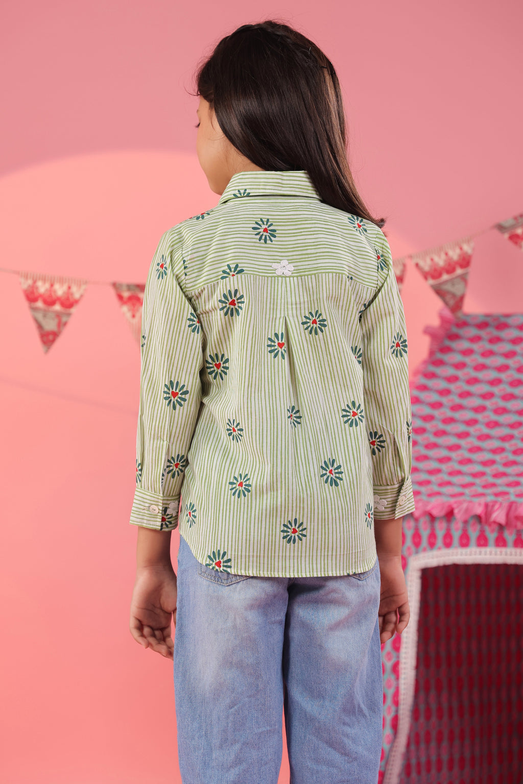 Girls Floral Printed Spread Collar Pure Cotton Shirt