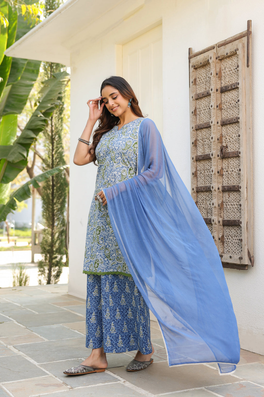 Women Ethnic Motifs Printed Regular Pure Cotton Kurta with Palazzos & With Dupatta