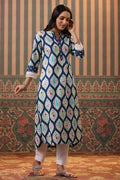 Women Blue Ethnic Motifs Printed Cotton Straight Kurta