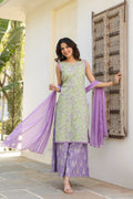 Ethnic Motifs Printed Pure Cotton Kurta with Palazzos & With Dupatta