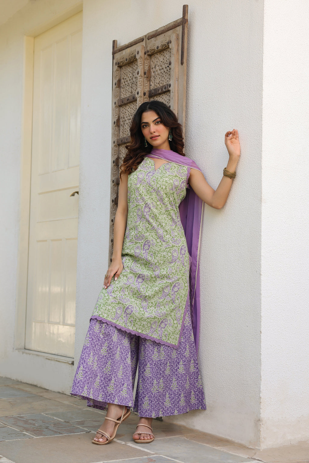 Ethnic Motifs Printed Pure Cotton Kurta with Palazzos & With Dupatta