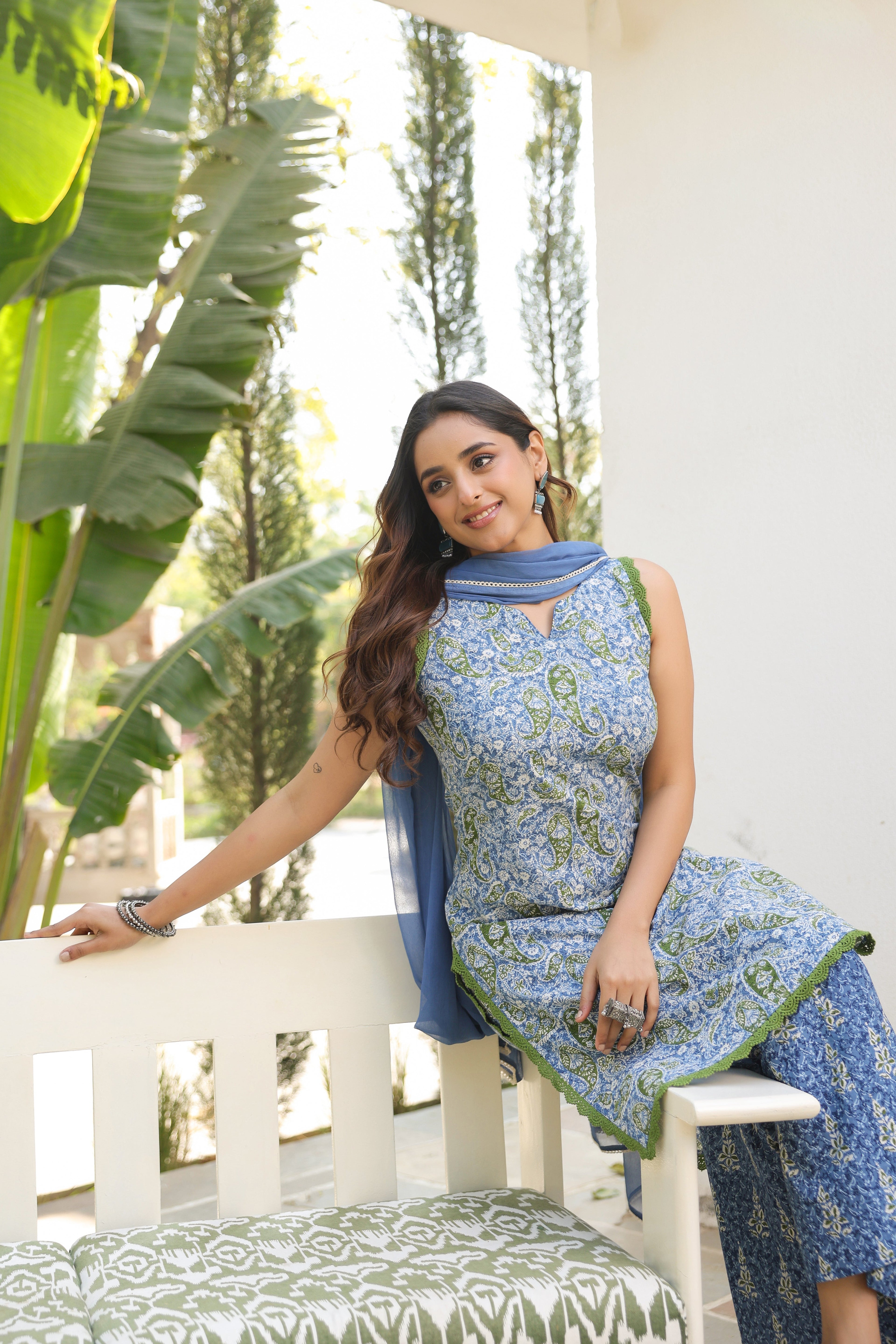 Women Ethnic Motifs Printed Regular Pure Cotton Kurta with Palazzos & With Dupatta