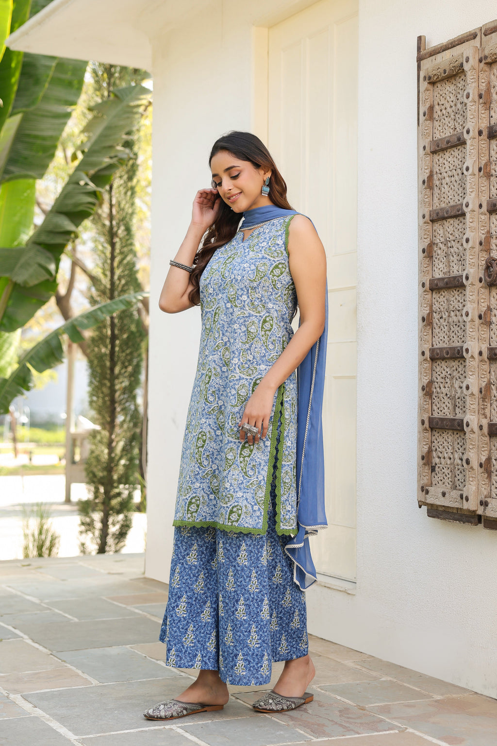 Women Ethnic Motifs Printed Regular Pure Cotton Kurta with Palazzos & With Dupatta