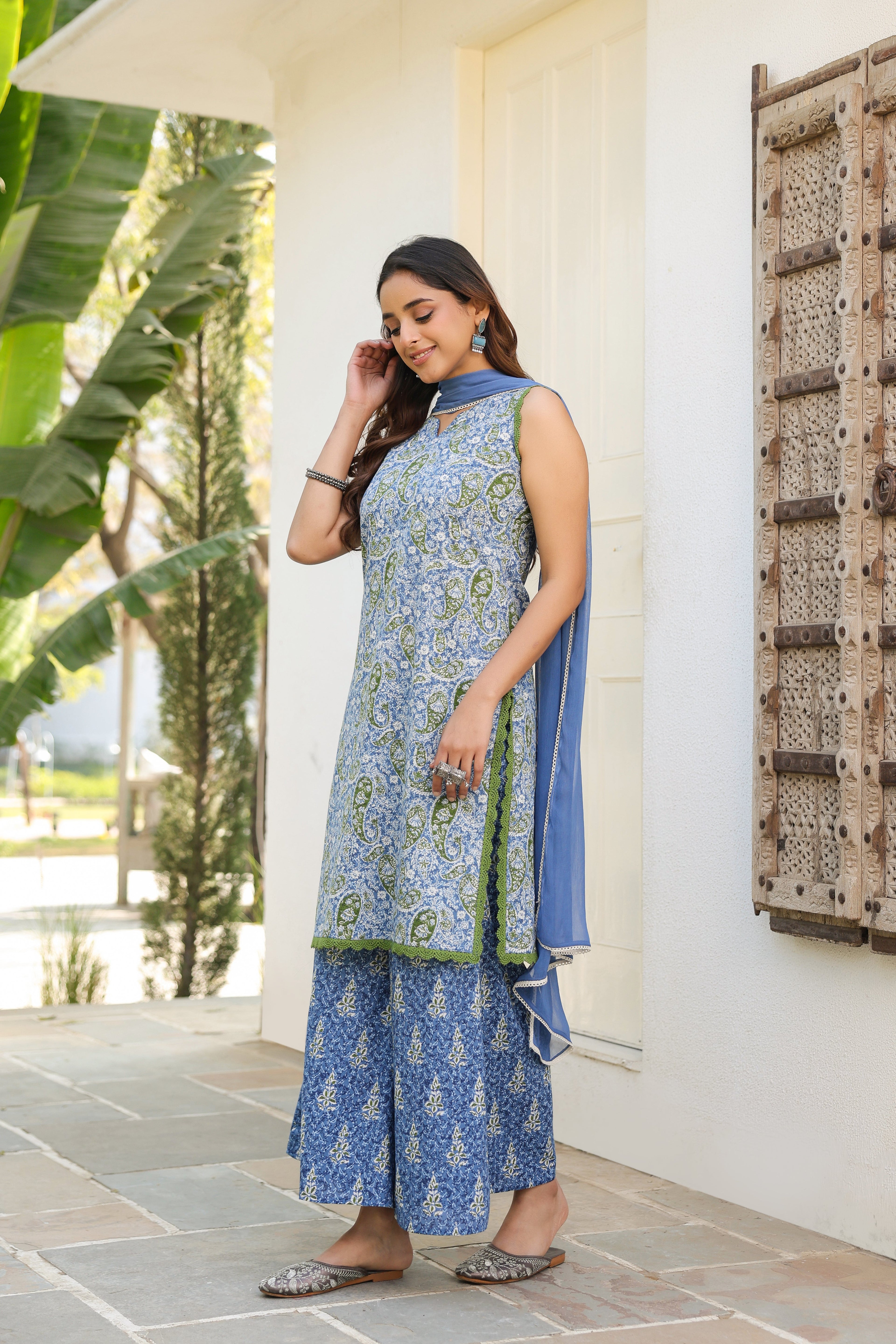 Women Ethnic Motifs Printed Regular Pure Cotton Kurta with Palazzos & With Dupatta