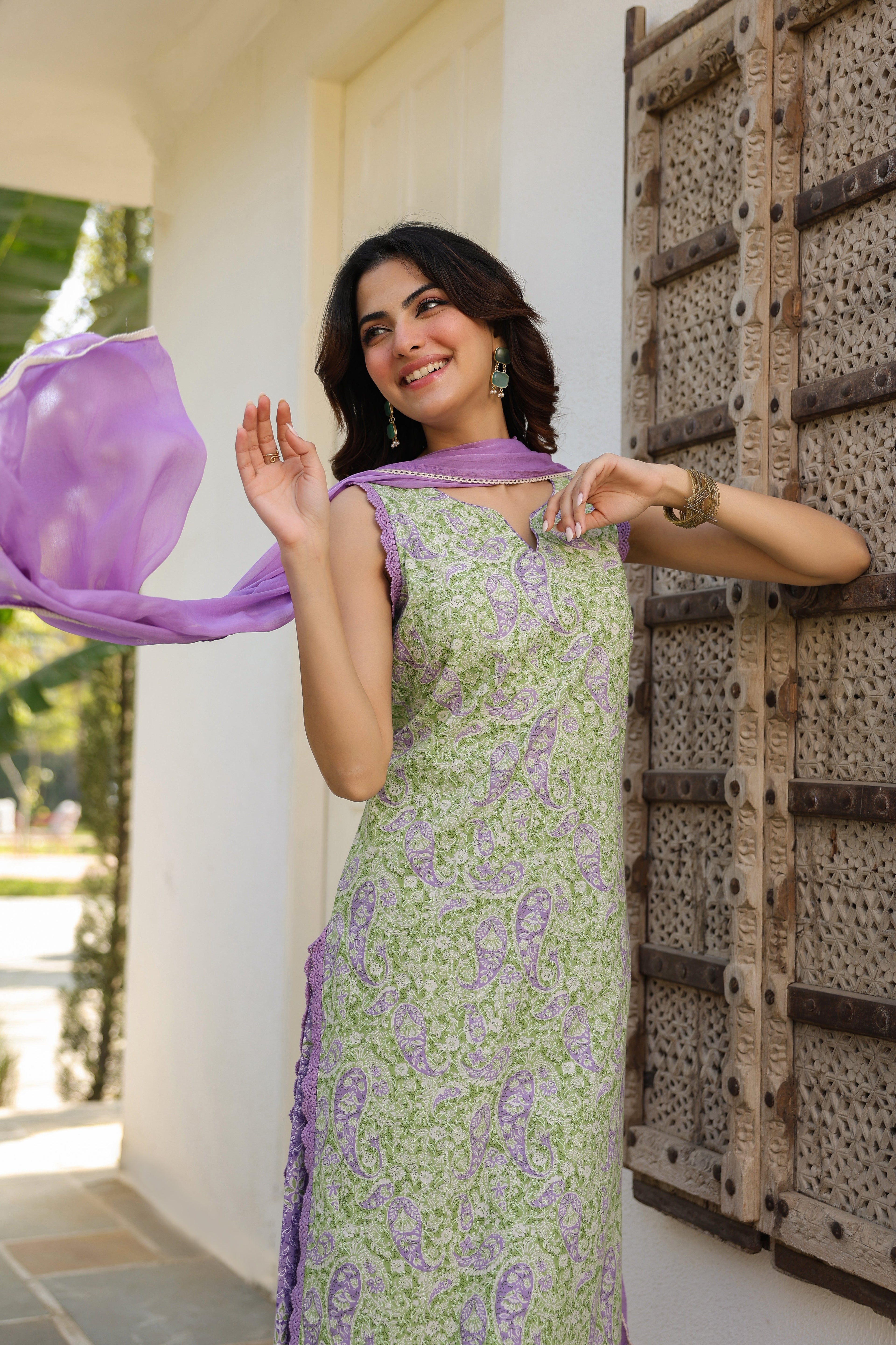 Ethnic Motifs Printed Pure Cotton Kurta with Palazzos & With Dupatta