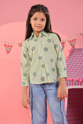 Girls Floral Printed Spread Collar Pure Cotton Shirt
