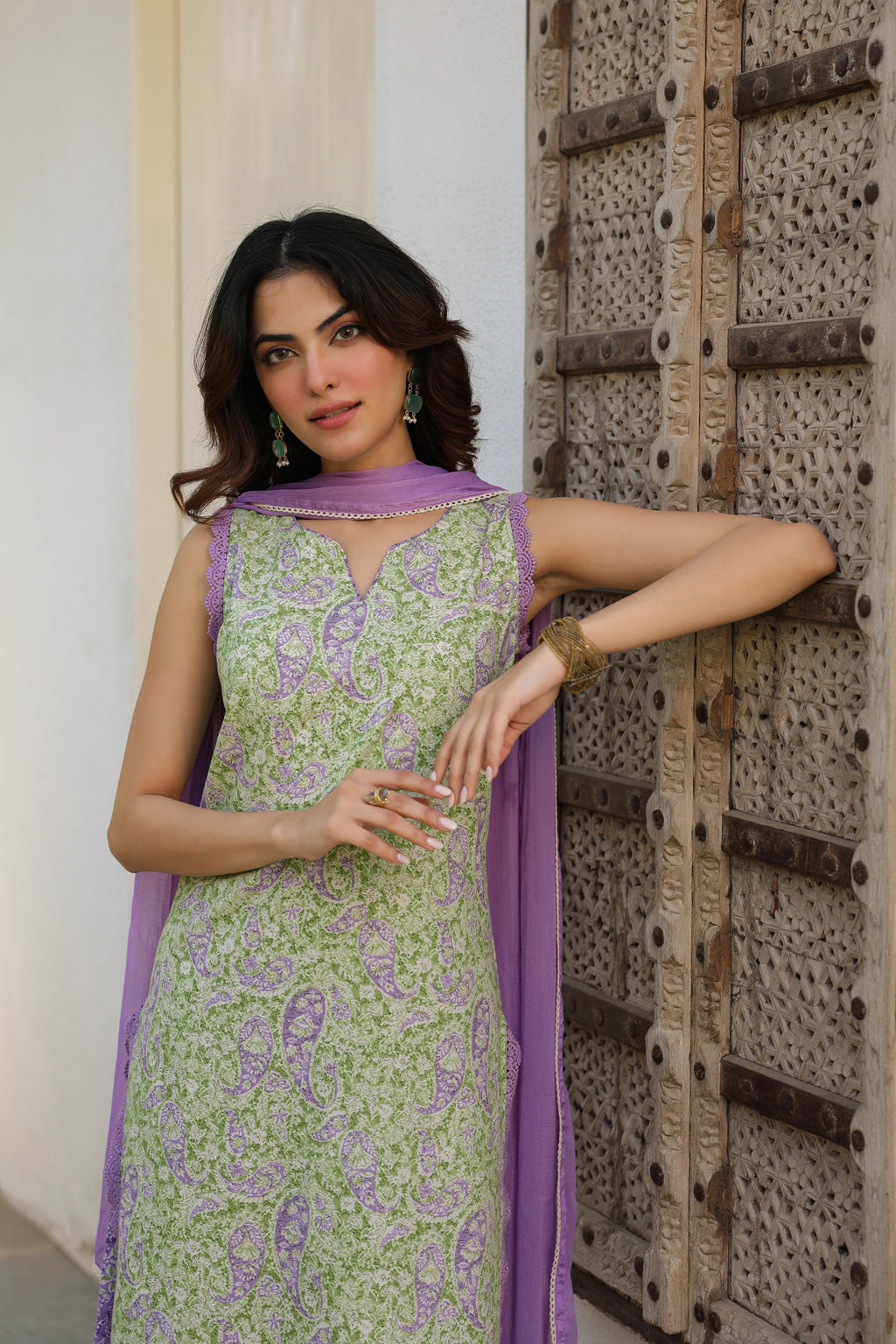 Ethnic Motifs Printed Pure Cotton Kurta with Palazzos & With Dupatta