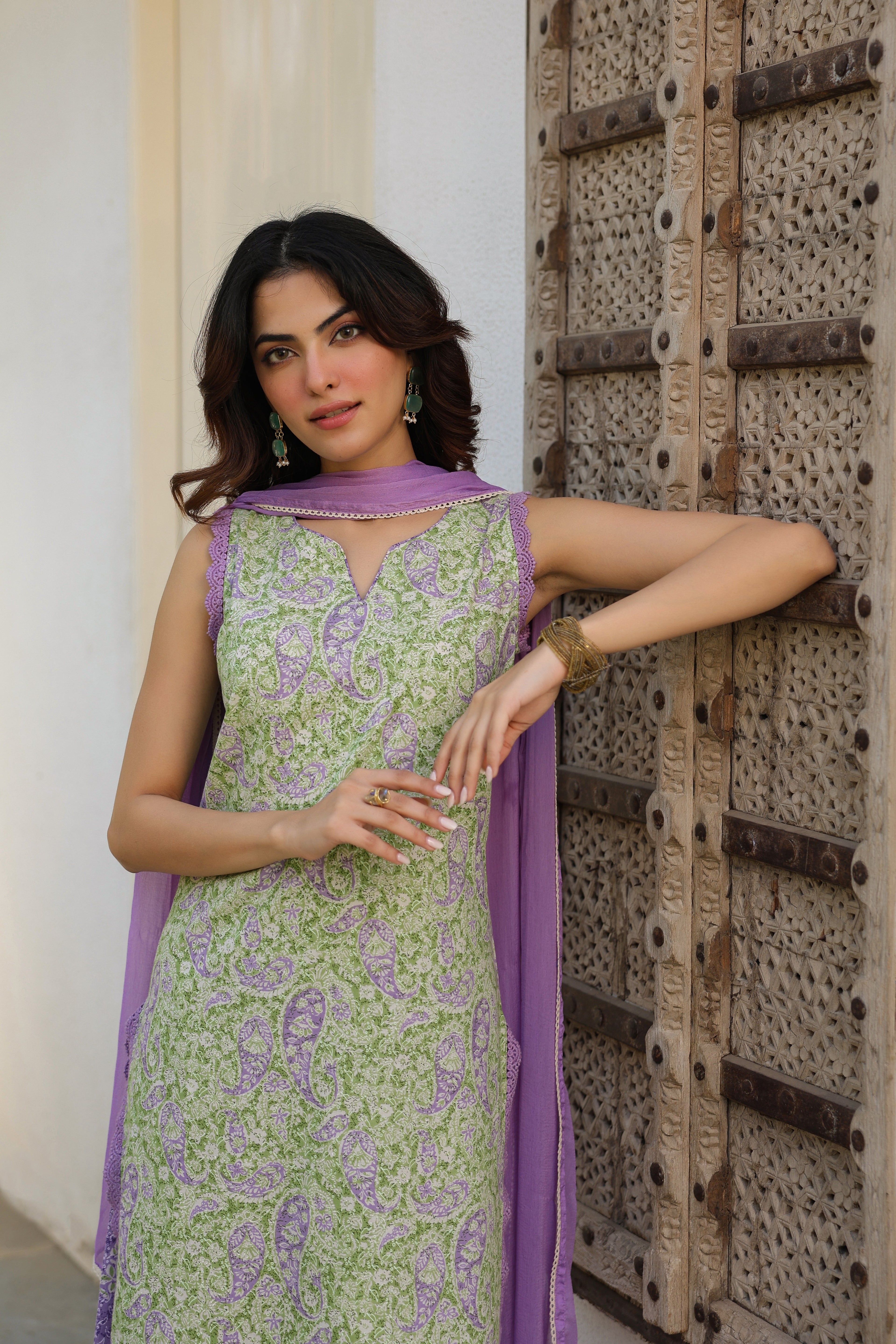 Ethnic Motifs Printed Pure Cotton Kurta with Palazzos & With Dupatta