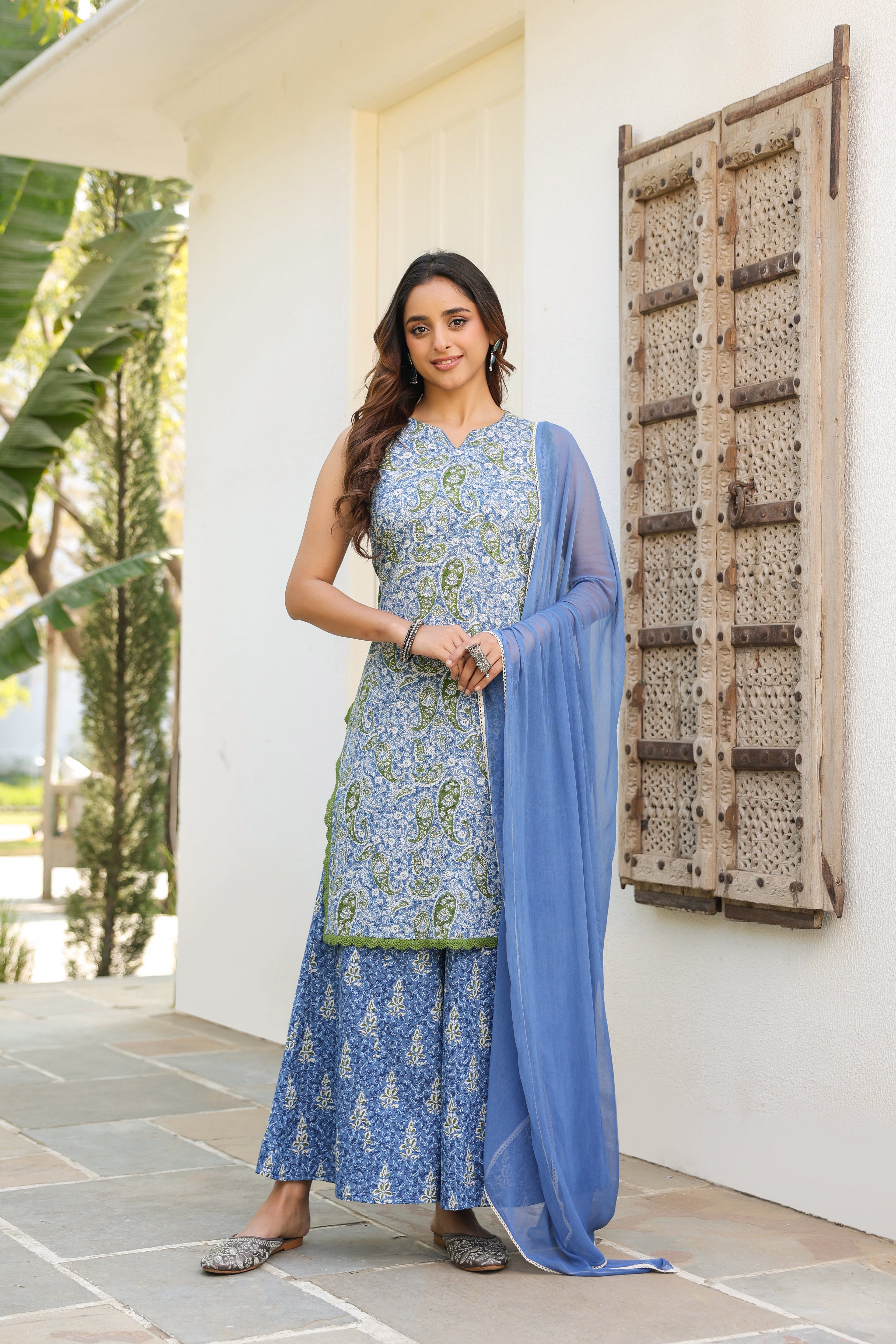Women Ethnic Motifs Printed Regular Pure Cotton Kurta with Palazzos & With Dupatta