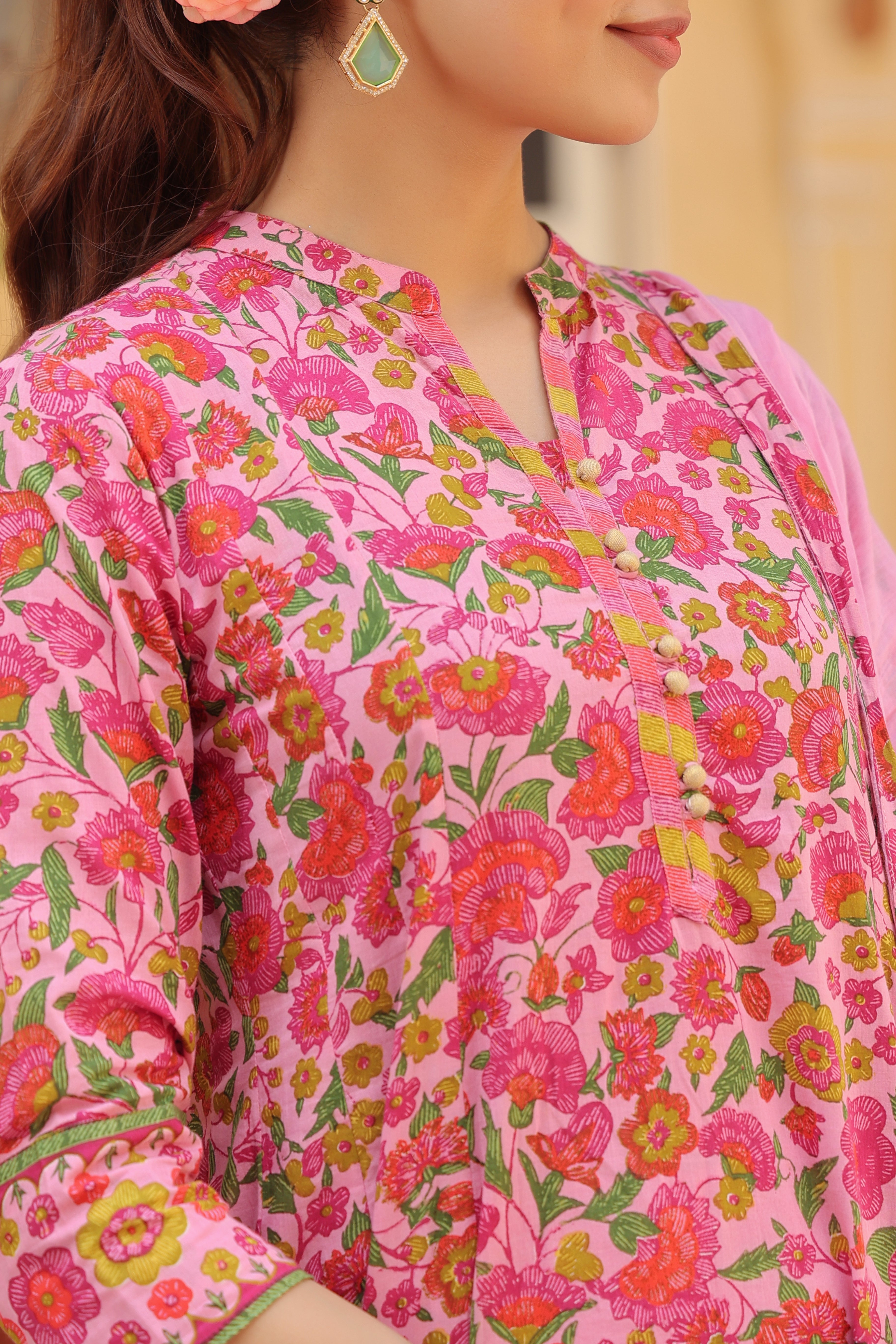 Women Floral Printed Regular Pure Cotton Kurta with Trousers & With Dupatta