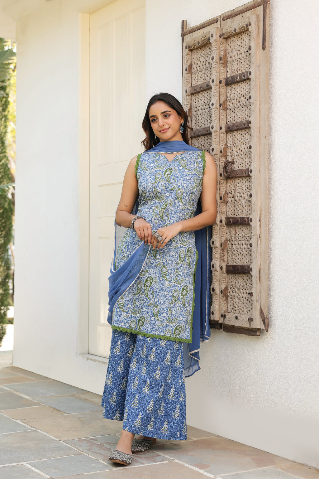 Women Ethnic Motifs Printed Regular Pure Cotton Kurta with Palazzos & With Dupatta