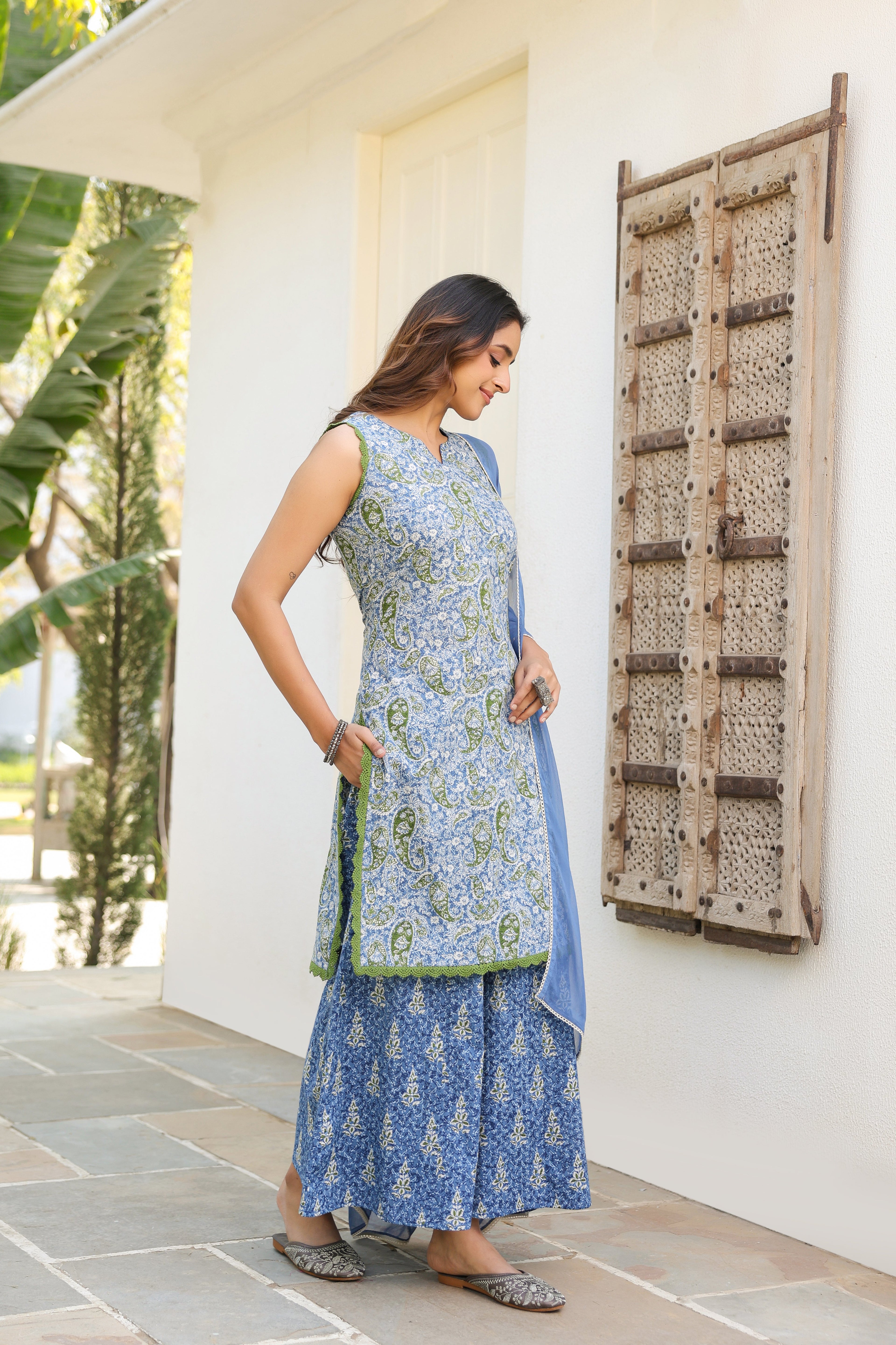 Women Ethnic Motifs Printed Regular Pure Cotton Kurta with Palazzos & With Dupatta