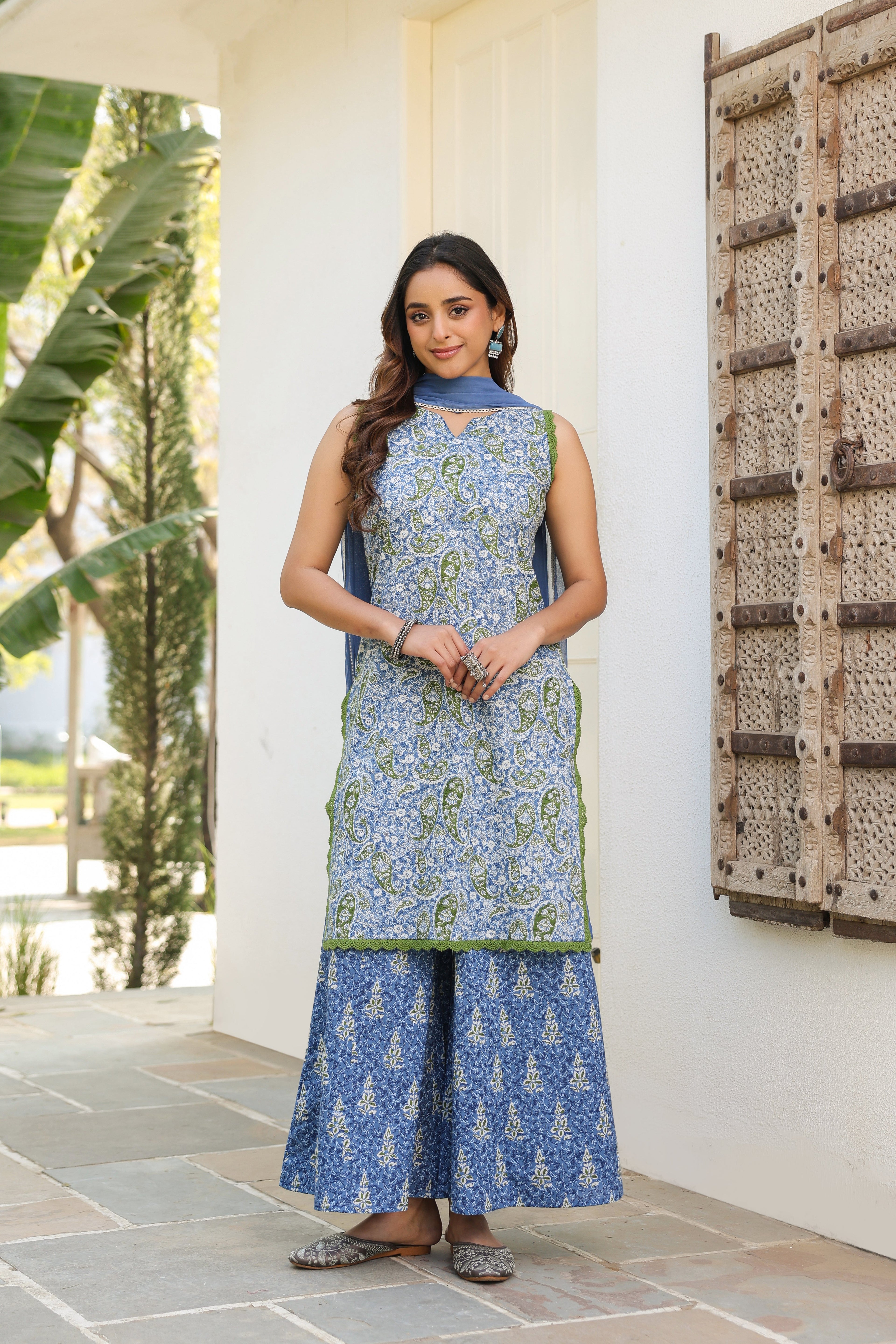 Women Ethnic Motifs Printed Regular Pure Cotton Kurta with Palazzos & With Dupatta